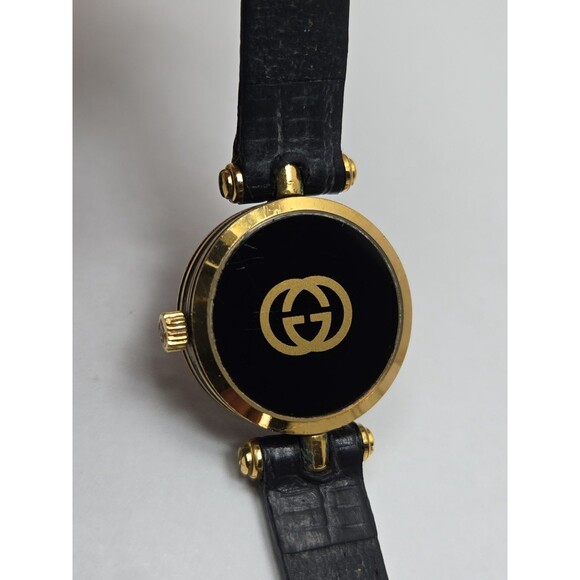 Vintage Gucci Womens Stack Gold Plated Black Dial Quartz Swiss Watch New Battery main image 12